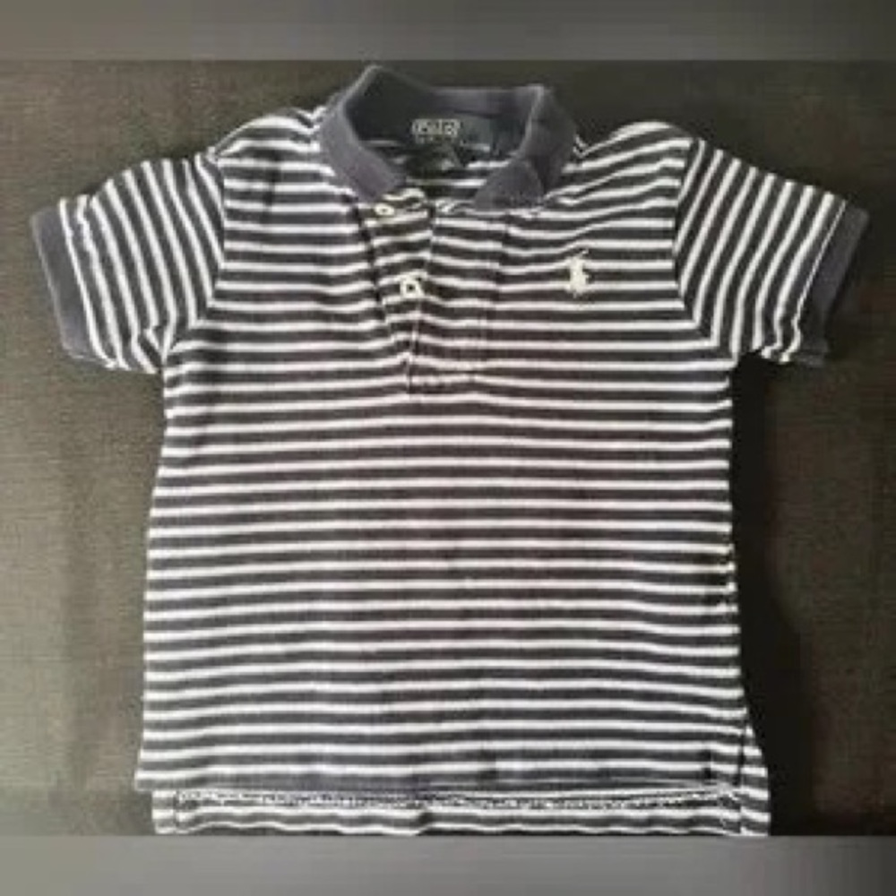 Boys Navy & White Striped Polo Shirt - Ralph Lauren Style